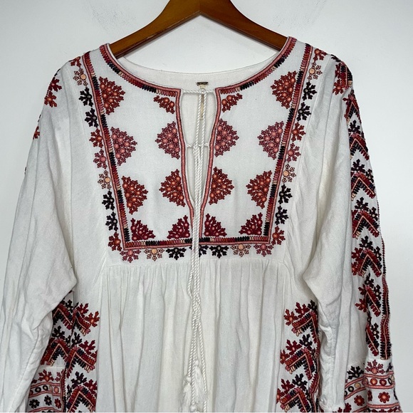 Free People Starlight Embroidered Boho Mini Dress S Tunic Ivory - Picture 9 of 15